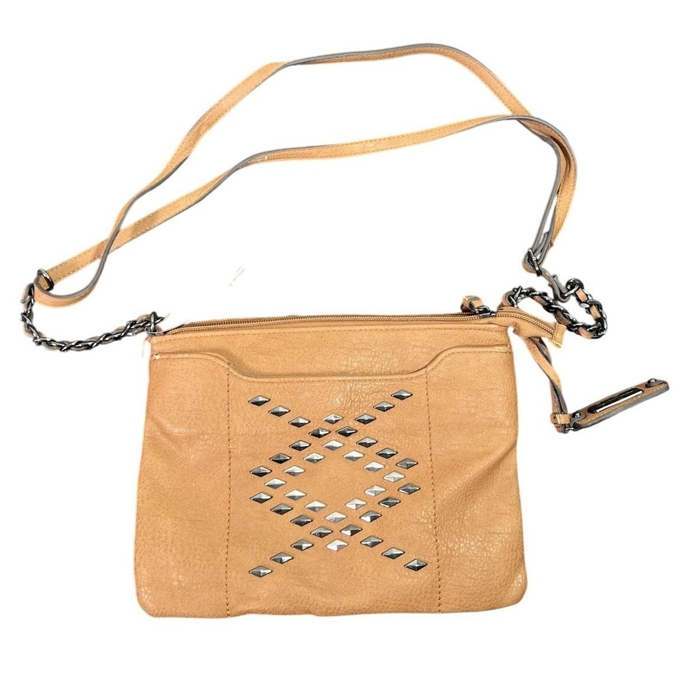 Jessica Simpson Women's Studded Crossbody‎ Clutch Bag Camel Faux Leather